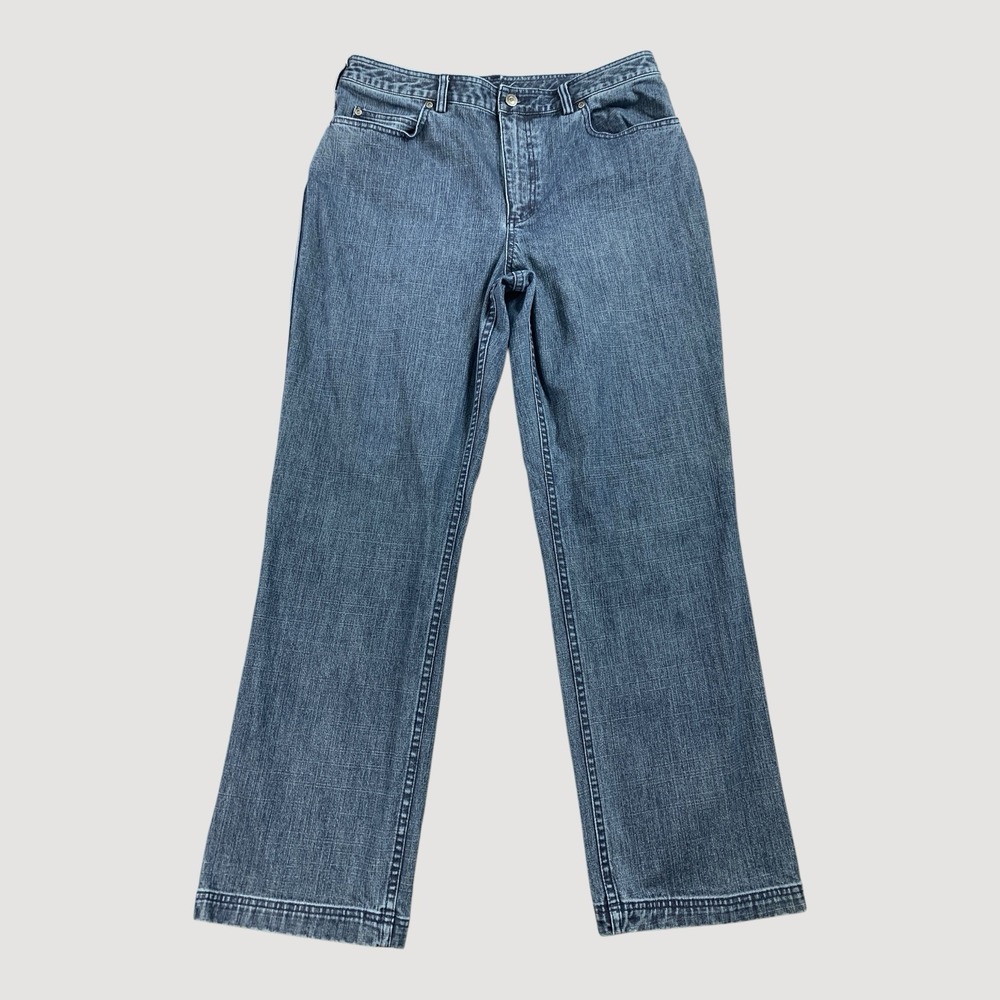 Duluth Trading Jeans Womens 14x33 Bootcut Stretch Reinforced Cuffs‎ Medium Wash